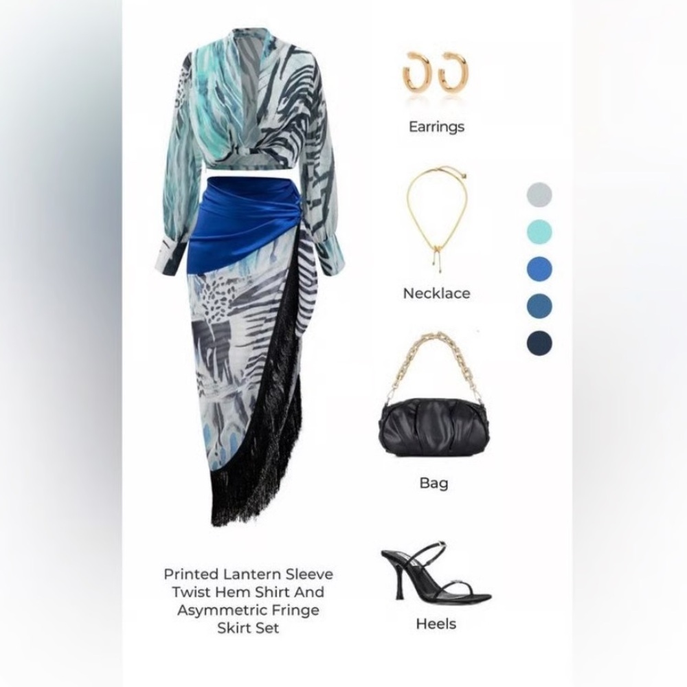Abstract Print Long Sleeve Maxi Dress with Blue Draped Waist - Picture 7 of 7